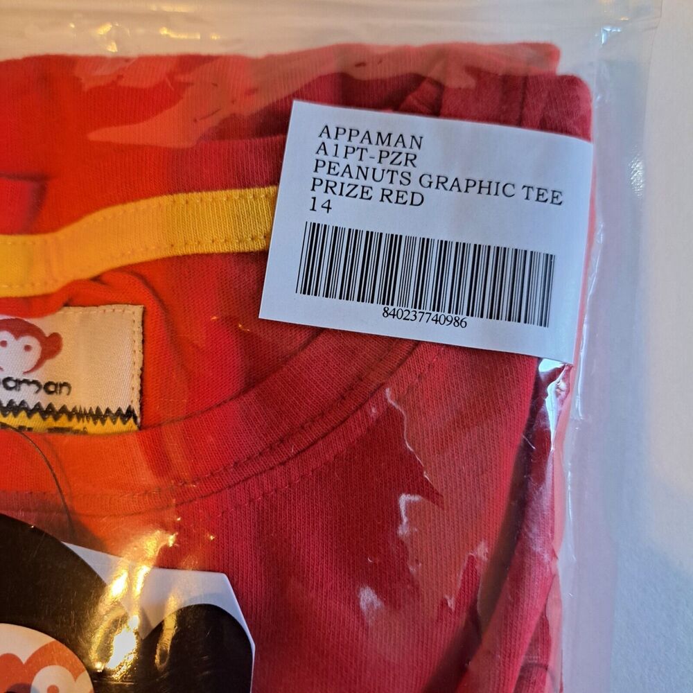 Appaman x Peanuts Kids Prize Red Long Sleeve T-Shirt New In Plastic NWT Size 14 - Picture 3 of 5